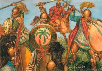 Guerra púnica: infantaria pesada cartaginesa - Guerra púnica: infantaria da antiga Cartago Ilustração de Giuseppe Rava