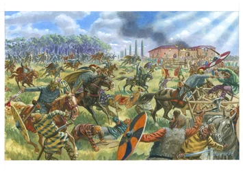 A cavalaria romana combate o exército franco