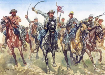 Guerra da Secessão (1861-1865) - Guerra civil americana: a cavalaria confederada a atacar - Ilustração de Giuseppe Rava