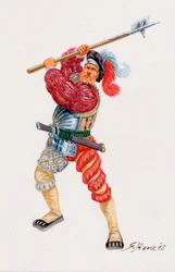 Un Lansquenet, piqueiros mercenários alemães - um Landsknecht, piqueiros mercenários alemães - Ilustração de Giuseppe Rava