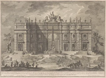 A Seconda Macchina para a China de 1772: uma praça com um mercado de caça e a fonte do Panteão