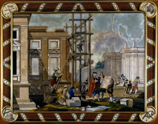 Painel em inlay pietre dure representando Arquitetura