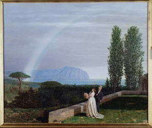 Paisagem perto de Génova, um casal olhando um arco-íris Pintura de Giuseppe delle Piane (1832-1902) 1902 Dim 73x88 cm Genes, Galleria de Arte Moderna, inv 0260