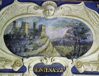 Montemassi, a partir de uma série de cartuchos com imagens das residências de Conte Pannochieschi d