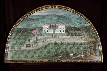 Vista da Villa La Peggio perto de Florença, Itália (Tempera