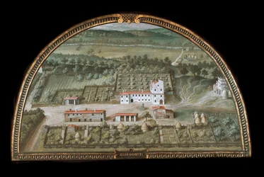 Vista da Villa di Colle Salvetti perto de Livorno, Itália (Tempera