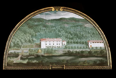 Vista da Villa di Seravezza perto de Massa Carrara, Itália (Tempera