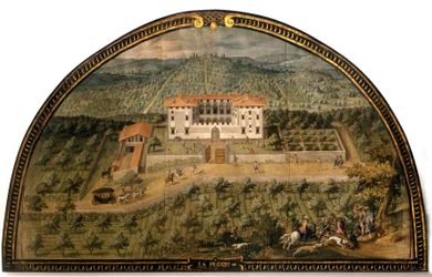 Villa "La Peggio" de Giusto Utens (século XVI). Homens a jogar à bola. O Museu de Florença como era. Florença.