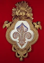A Fleur de France, árvore genealógica com treze retratos de Luís XV (1710-74) e seus descendentes em uma moldura em forma de flor-de-lis, 1765 (ouro e esmalte)