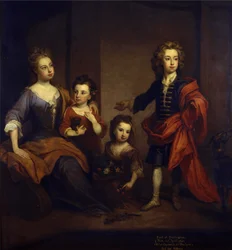 Retrato de Richard Boyle, 3º Conde de Burlington, com suas três irmãs, Elizabeth, Juliana e Jane Boyle, c.1700 (óleo sobre tela)