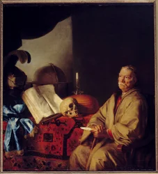 O filósofo em meditação Pintura (Vanite) de Gottfried Kneller (1646-1726) (ec.all.) 1668 Sun. 1,37x1,44 m