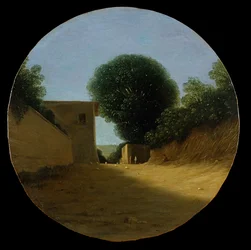 Estrada rural por uma casa (óleo em cobre)