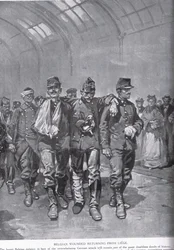 Feridos belgas a regressar de Liège, de «História da Nação Britânica de Hutchison», c. 1920