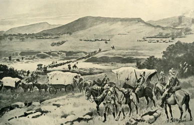 Generais franceses e Hutton atravessando o Vaal no território de Transvaal, 1901.
