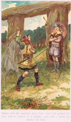 Hadur pegou o visco de Loui, ilustração de "O Livro das Sagas", de Alice S. Hoffman, publicado em 1926