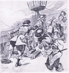A morte de Von Tromp em 31 de julho de 1653, ilustração das Batalhas Britânicas em Terra e Mar, 1915