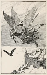 O companheiro de viagem voou atrás dela, dos Contos de Fadas de Hans Anderson, pub 1919 (gravura)