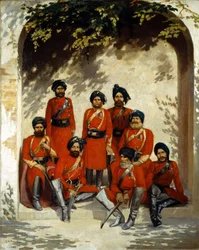 Oficiais do exército indiano e oficiais não comissionados, 2º Regimento de Cavalaria, Punjab Frontier Force, c.1863