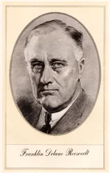 Franklin Delano Roosevelt, 32º Presidente dos Estados Unidos, meados do século XX.