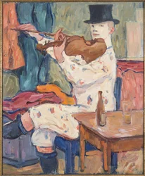 Un clown jouant du violon - Um palhaço tocando violino, de Hennigs, Gosta von (1866-1941). Óleo sobre tela
