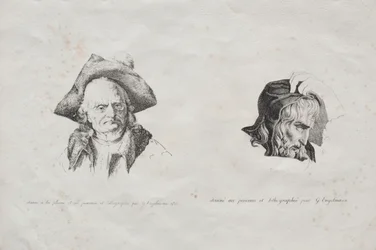 Coleção de ensaios litográficos: Two heads, 1816.