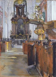 Interior, de, st. Michaelis, em, hamburgo, 1890, (pastel, ligado, paper)