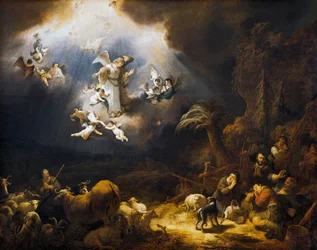 Anjos anunciando o nascimento de Cristo aos pastores