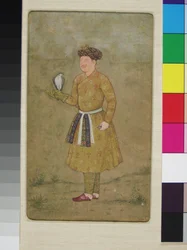 Alam de Khan, falcoeiro do imperador Mughal Jahangir e seu embaixador no Irã, com um falcão, c.1610-20