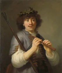 Rembrandt como pastor com bastão e flauta Rembrandt como pastor com bastão e flauta