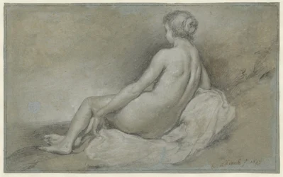 Mulher nua sentada, vista de trás