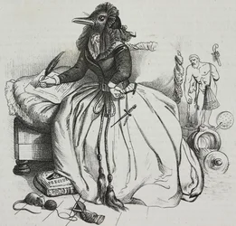Mulher alfabetizada, caricatura de Jean-Jacques Grandville (1803-1847), litografia de Giovanni Mariani de Poliorama Pittoresco, n 18, 11 de dezembro