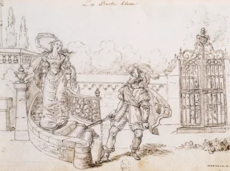Barba Azul, ilustração para conto de fadas de Charles Perrault (1628-1703), gravura de Grandville (1803-1847)
