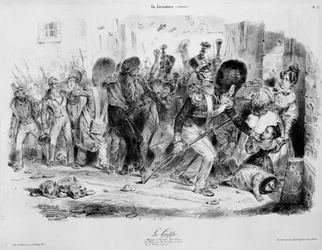 La Flu (gripe): doença contagiosa que exerce sua fúria sobre os parisienses em 1831 - gravada por Grandville em "La caricature" (A caricatura)