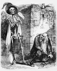 Fábula de La Fontaine (de Jean de La Fontaine) : A morte e o lenhador, gravura de J.J. Grandville, c. 1838-40