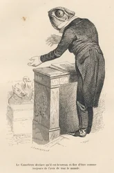 O cameleão declara que está feliz e orgulhoso de estar, como sempre, na opinião de todos. Vinhetas ilustradas por JJ Granville. Gravura assinada Caque no prólogo intitulado "Resumo Parlamentar" escrito por PJ Stahl em "Scenes de la vie privee et