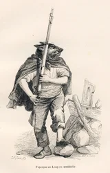 Lobo como sentinela. Vinhetas ilustradas por JJ Granville. Gravura assinada por Andrew, Best e Leloir na parte intitulada "Voyage d