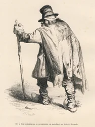 Mendigo. Vinhetas ilustradas por JJ Granville. Gravura assinada Caque na parte "Histoire d
