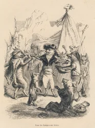 Revolução dos lobos e liberdade e direito do lobo. Vinhetas ilustradas por JJ Granville. Gravura assinada Godard na parte intitulada "Voyage d