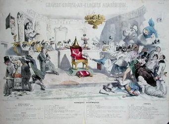 Grande Caricatura Academic Bell-Run, representando o Institut de France, 1839 (ver também 218693) (gravura a cores)