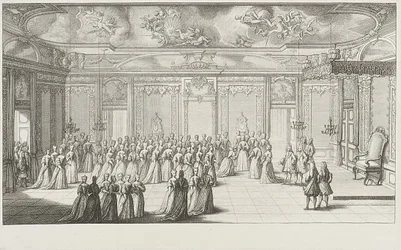A sala de audiências durante a receção da noiva no Palácio de Dresden, em 2 de setembro de 1719
