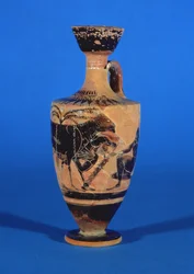 Lekythos áticos de figuras negras representando Odysseus escapando de Cyclops, c. 530 aC
