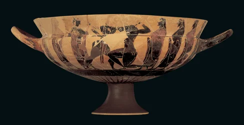 Copo siana de figura negra no sótão representando Teseu e o Minotauro, 560-550 aC