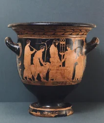 Vaso do sótão por Kleophon pintor, século V a.C. (olaria vermelha)