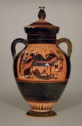 Ânfora do ventre representando Príamo e Aquiles, c.550 aC (cerâmica) (ver também 288279, 293742 e 307550)