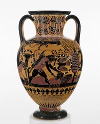 Ânfora de pescoço calcídica de figuras negras com Ulisses a matar um trácio, c. 540 a.C.