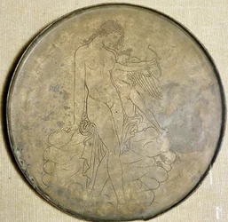Arte grega: "Afrodite e Eros" Espelho de Bronze. 350 AC, Museu do Louvre