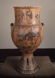 Krater representando a partida de Hércules, de Aptera em Creta, c.610 aC (cerâmica)