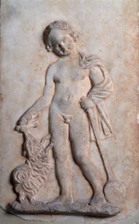 Magna graecia: menino brincando, relevo de mármore, século V a.C.