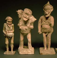 Estatuetas de atores e atrizes, helenístico, detalhe de terracota c.325-50 BC de 107996