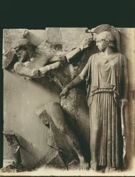Os trabalhos de Hércules, métopa do Templo de Zeus em Olímpia, c. 470-457 a.C.
